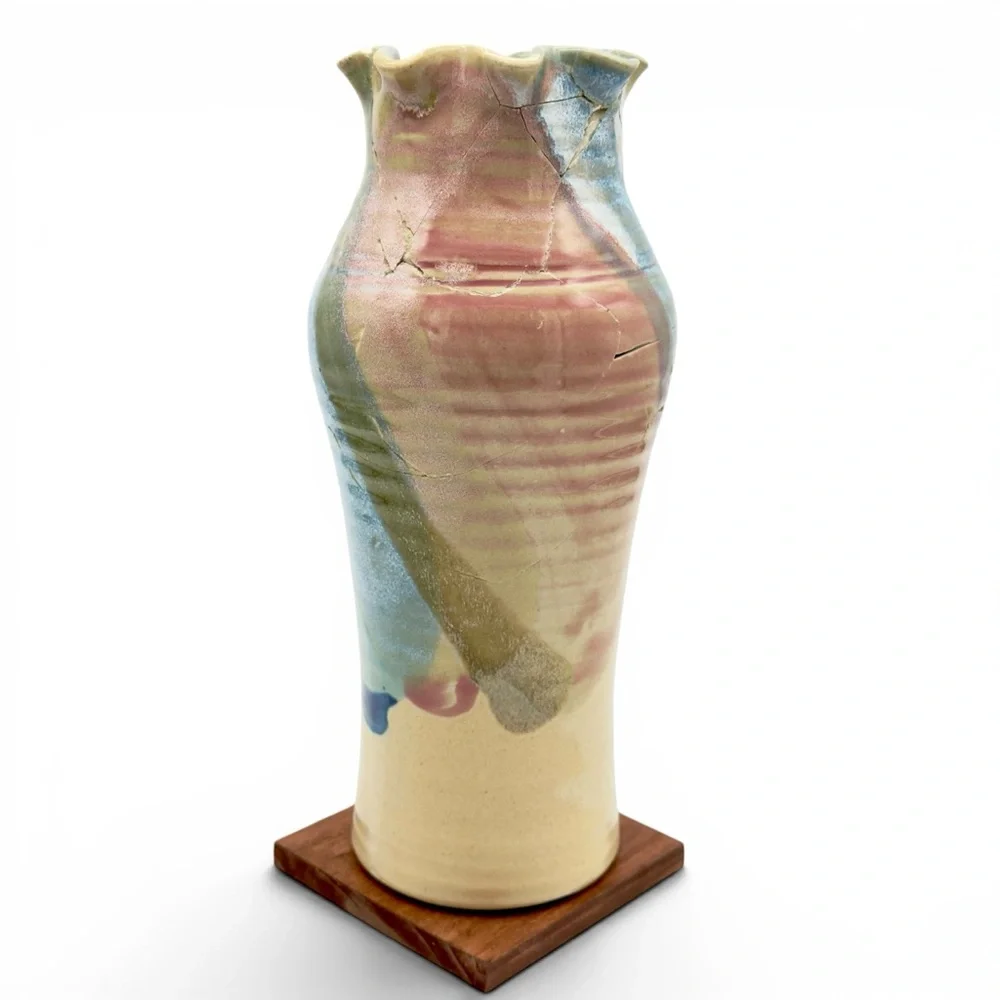 Kintsugi Vase 11” Hand Thrown Studio Pottery Gold Crack Art Personal Growth Gift